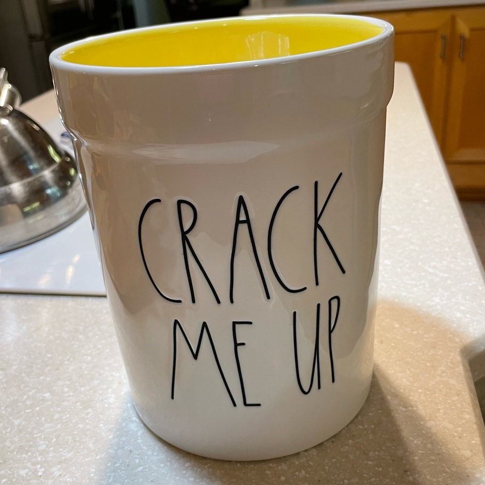 Rae Dunn CRACK ME UP large utensil canister-sunshine yellow interior